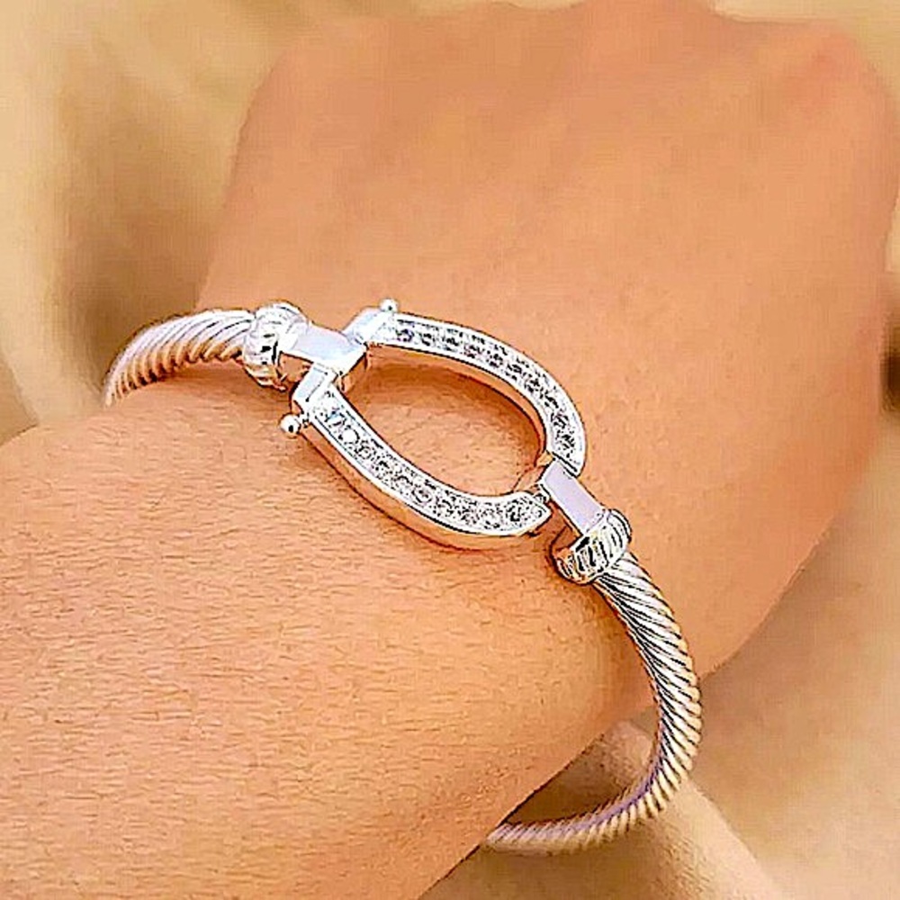 Stainless Steel Sterling Silver Plated Horseshoe Bangle Bracelet Tarnish Free